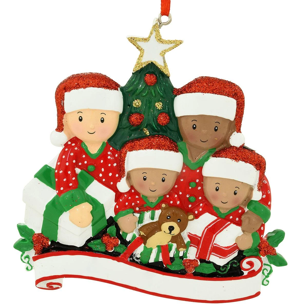 Personalized Biracial Family Of 4 Opening Gifts Resin Ornament 4 Personalized Biracial Family Of 4 Opening Gifts Resin Ornament - Image 2