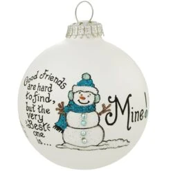 Good Friends Heart Gifts Glass Ornament With Snowman