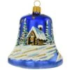 Blue Shiny Bell With Cabin Scene 2.75 Inch Glass Ornament