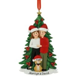 Personalized Christmas Couple With Cat Resin Ornament