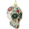 Day Of Dead White Skull Glass Ornament