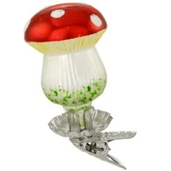 Small Mushroom Clip Red And White Glass Ornament
