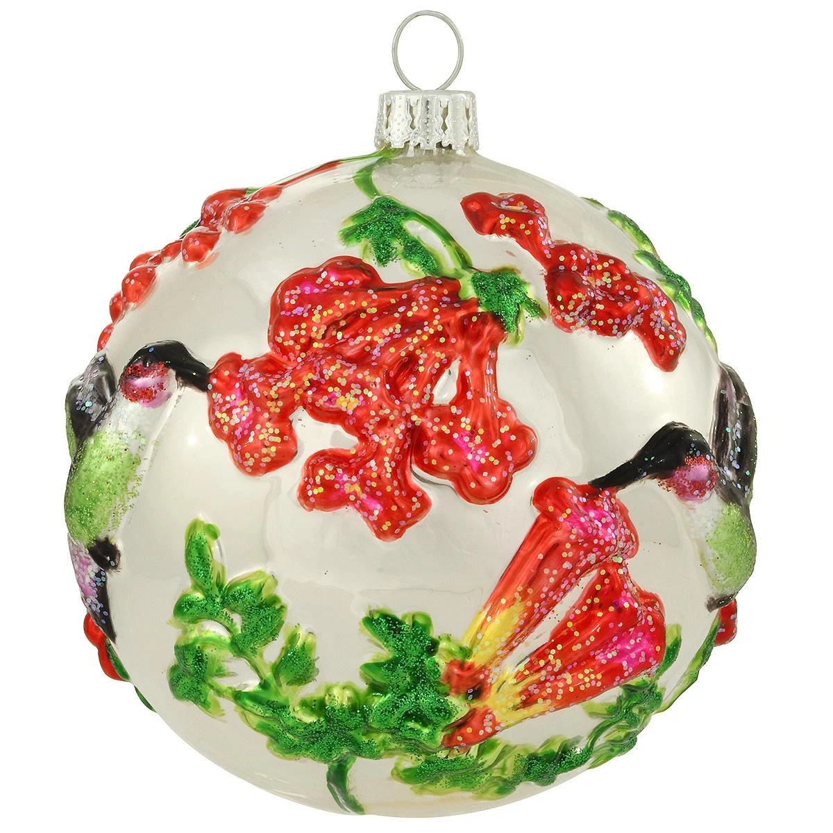 Hummingbirds Relief Glass Ornament 3 Hummingbirds Relief Glass Ornament