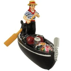Gondola With Gondolier Glass Ornament