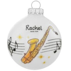 Personalized Saxophone With Music Staff Glass Ornament