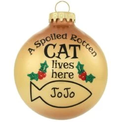Personalized Spoiled Cat Lives Here 2 Tone Tan And Brown Glass Ornament