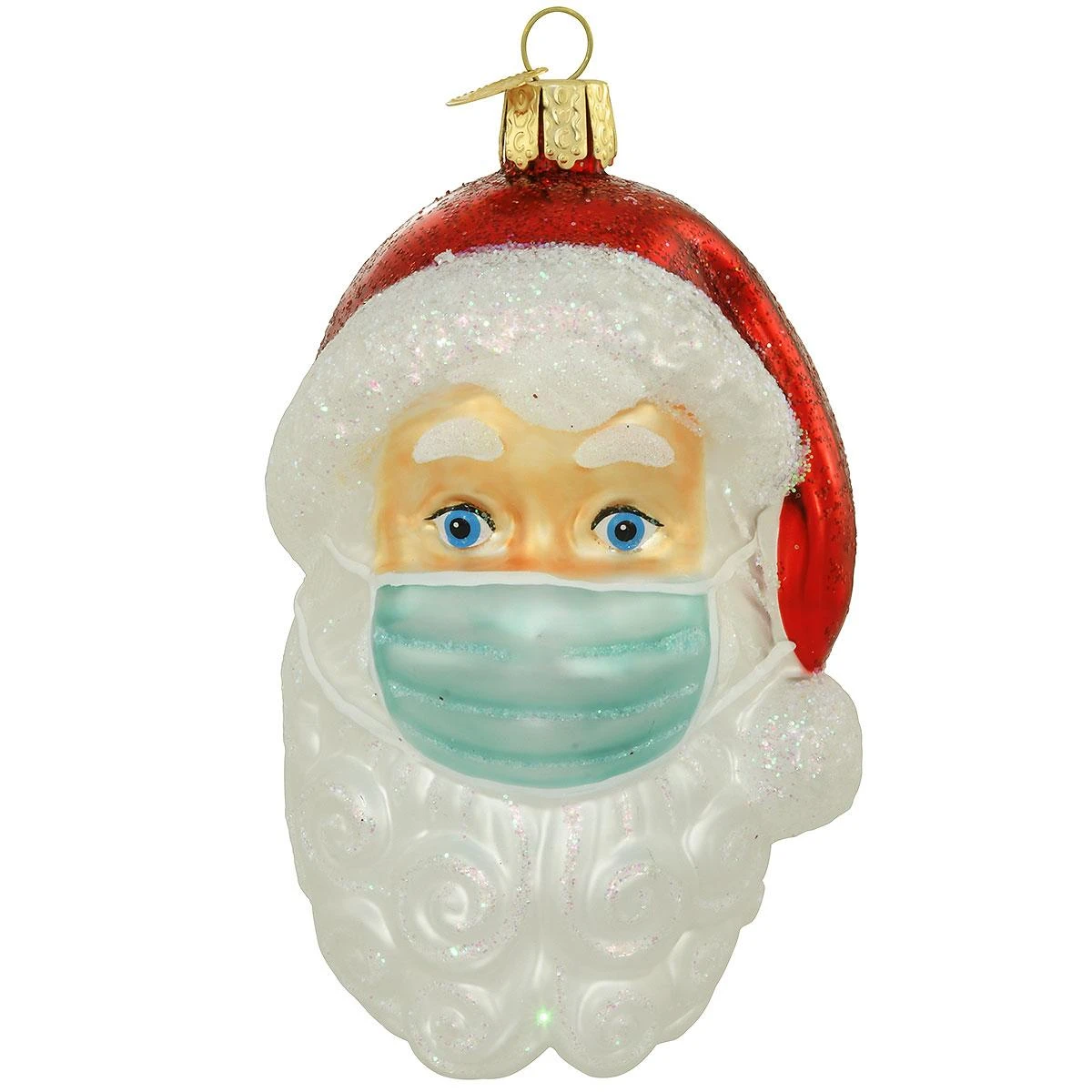 Santa With Face Mask Glass Ornament 3 Santa With Face Mask Glass Ornament