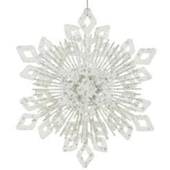Snowflake White Glitter Plastic 9 Inch Ornament