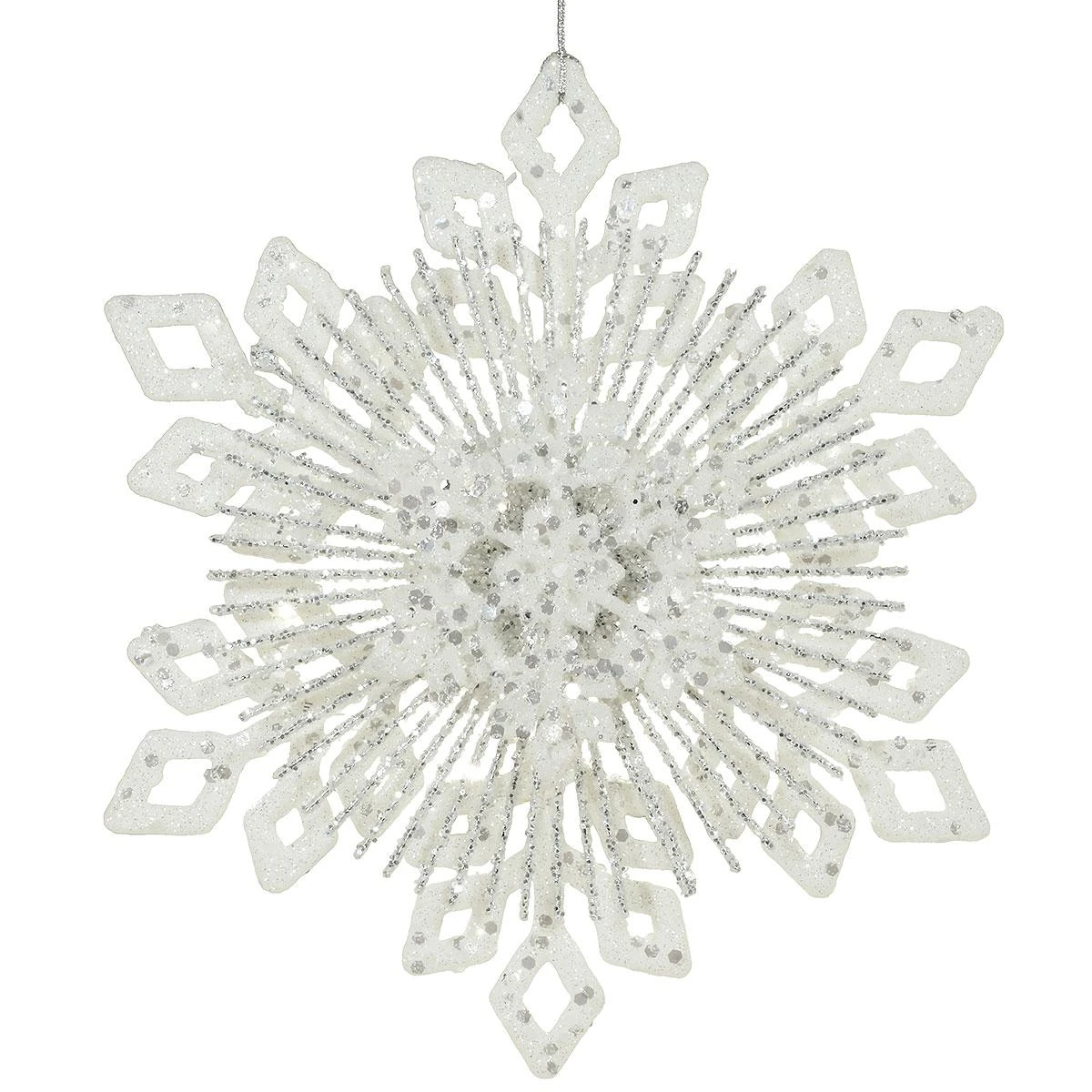 Snowflake White Glitter Plastic 9 Inch Ornament 3 Snowflake White Glitter Plastic 9 Inch Ornament