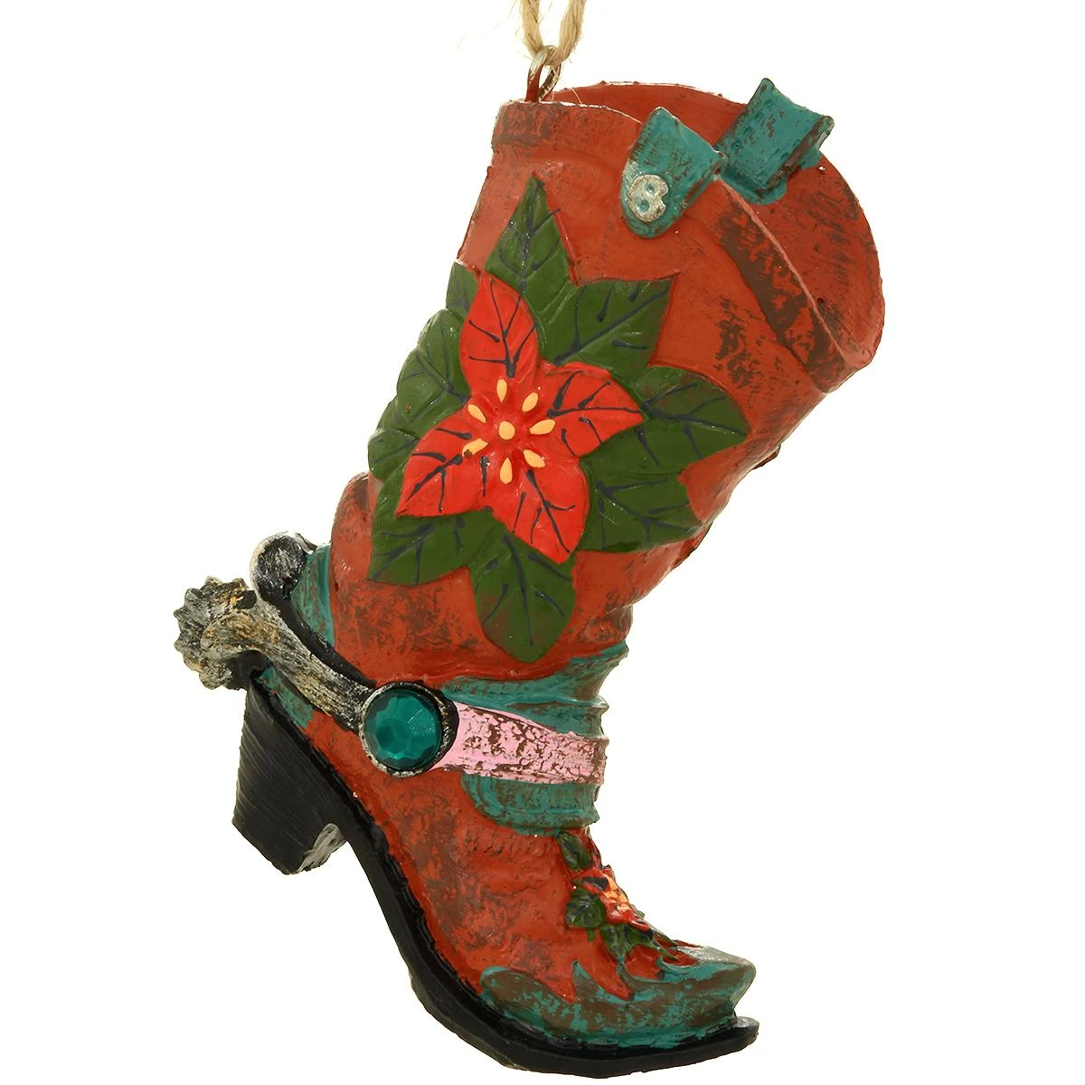 Cowboy Boot With Poinsettias Resin Ornament 3 Cowboy Boot With Poinsettias Resin Ornament