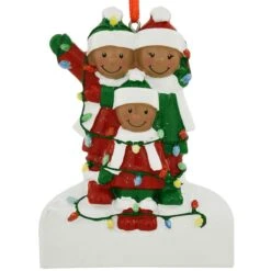 Personalized African American Family Of 3 Tangled In Lights Resin Ornament -Holiday Decoration Store 1260116 web 3