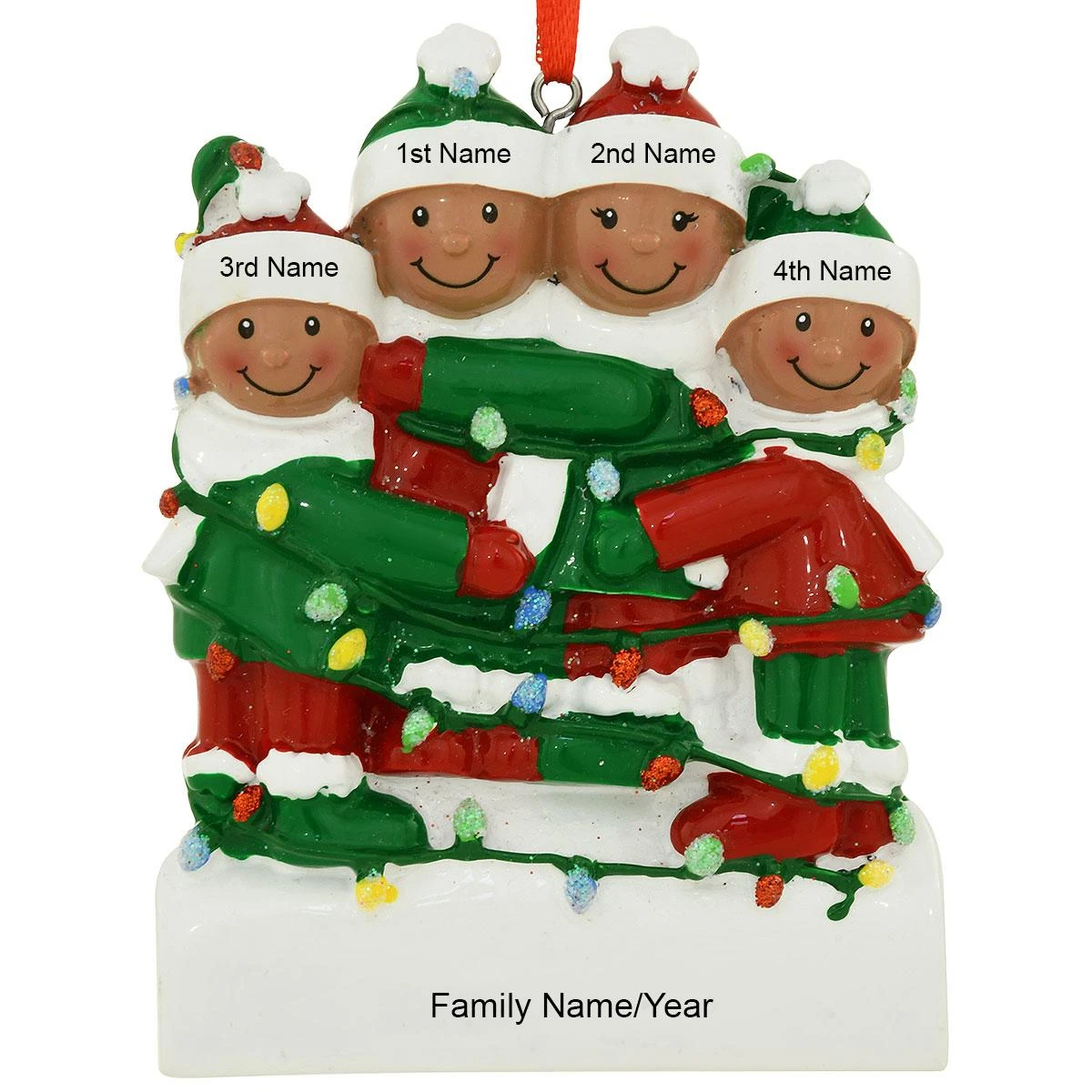 Personalized African American Family Of 4 Tangled In Lights Resin Ornament 3 Personalized African American Family Of 4 Tangled In Lights Resin Ornament