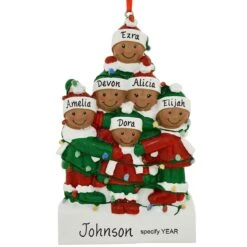 Personalized African American Family Of 6 Tangled In Lights Resin Ornament -Holiday Decoration Store 1260119 web 2