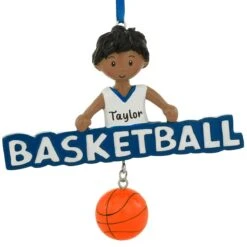 Personalized Basketball Boy, African American Resin Ornament