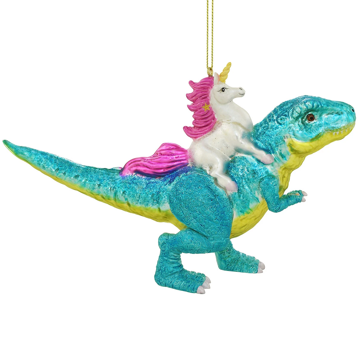Unicorn And T-Rex Glass Ornament 3 Unicorn And T-Rex Glass Ornament