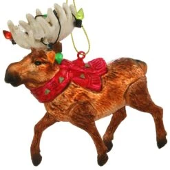 Moose With Lights Glass Ornament