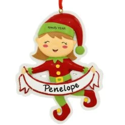 Personalized Girl Elf With Banner Resin Ornament