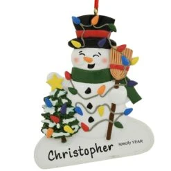 Personalized Snowman In Lights Resin Ornament