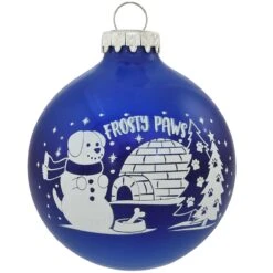 Frosty Paws 2-Tone Blue Glass Ornament
