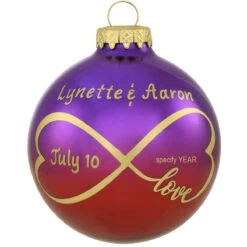 Personalized Infinity Love Heart 2 Tone Purple And Red Glass Ornament