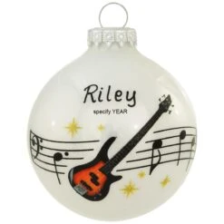Personalized Bass Guitar With Music Staff Glass Ornament