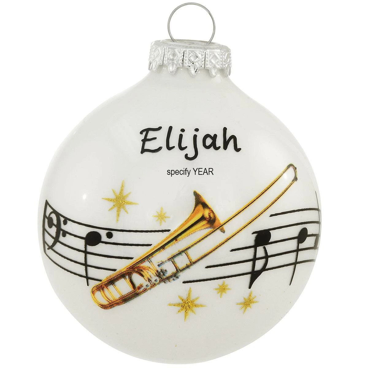 Personalized Trombone With Music Staff Glass Ornament 3 Personalized Trombone With Music Staff Glass Ornament