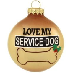 Personalized Love My Service Dog With Bone And Holly 3 Inch Glass Ornament -Holiday Decoration Store 1260288 web 2