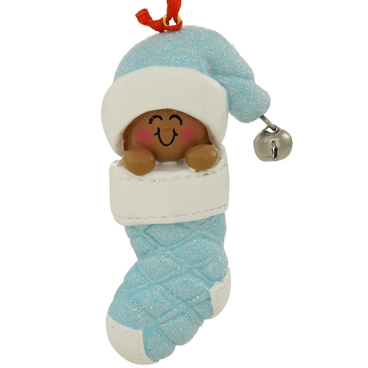 Personalized African American Baby In Stocking Blue Resin Ornament 4 Personalized African American Baby In Stocking Blue Resin Ornament - Image 2