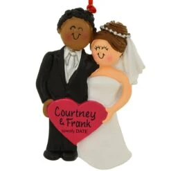 Wedding Couple, African American Male And Female With Brown Hair Resin Ornament