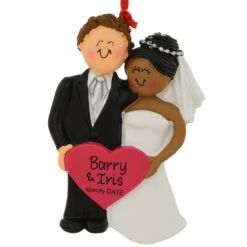 Wedding Couple, Male With Brown Hair And African American Female Resin Ornament