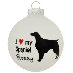 Personalized Love My Spaniel Glass Ornament