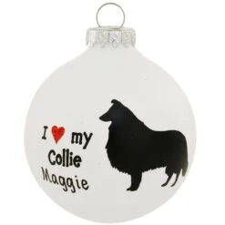 Personalized Love My Collie Glass Ornament