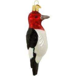 Red Headed Woodpecker 4.5 Inch Glass Ornament