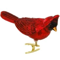 Shiny Red Northern Cardinal Clip On Glass Ornament