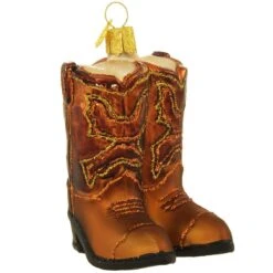 Brown Pair Of Cowboy Boots Glass Ornament