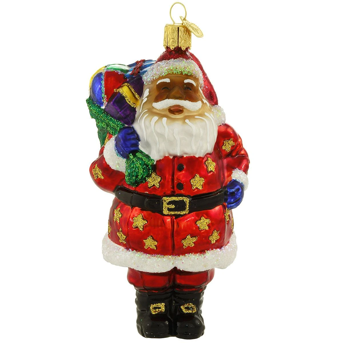 Jolly African American Santa Glass Ornament 3 Jolly African American Santa Glass Ornament