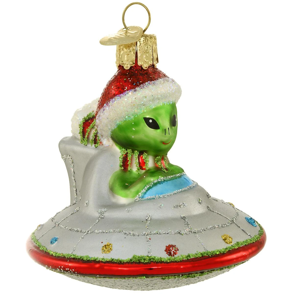 Christmas UFO Space Alien Glass Ornament 3 Christmas UFO Space Alien Glass Ornament