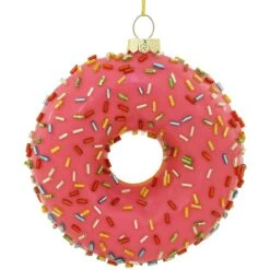 Pink Sprinkle Doughnut 4 Inch Glass Ornament
