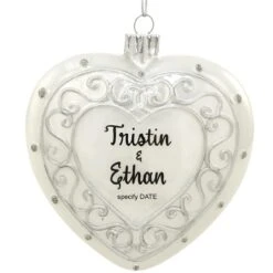 Personalized White Heart Glass Ornament