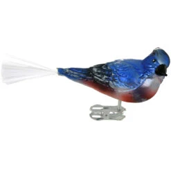 Blue Bird Glass Clip-On Ornament With Spun Glass Tail