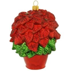 Poinsettia In Pot 4 Inch Glass Ornament