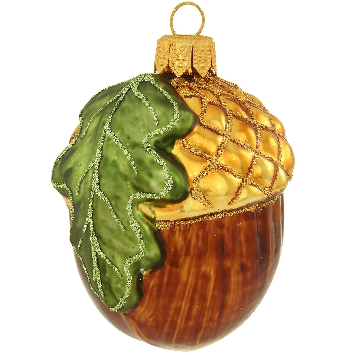 Acorn With Gold Glitter Glass Ornament 3 Acorn With Gold Glitter Glass Ornament