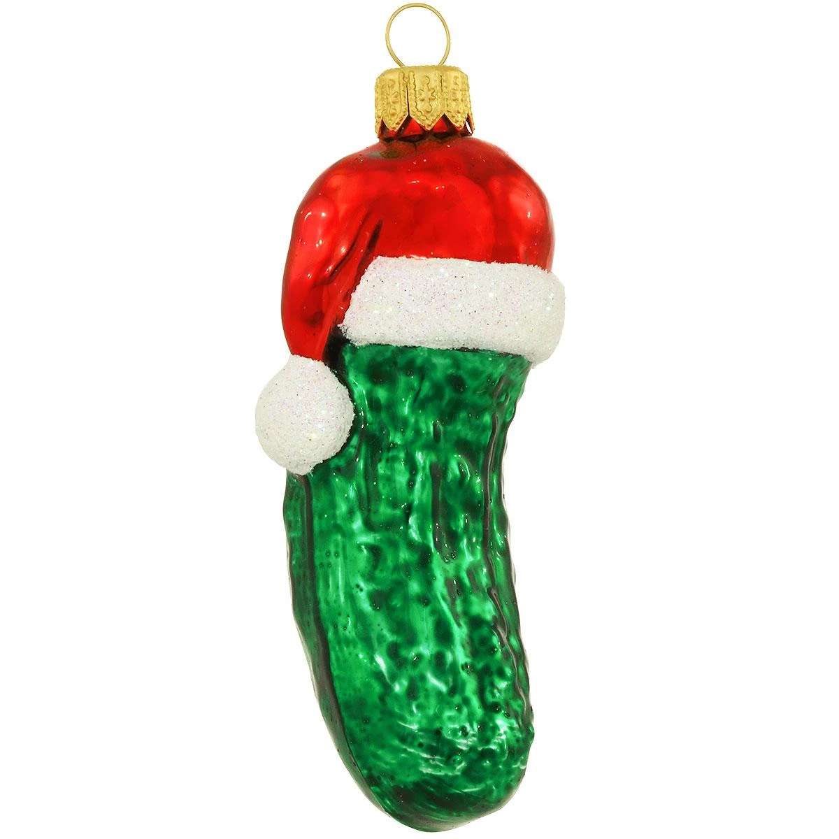 Cucumber With Santa Hat Glass Ornament 3 Cucumber With Santa Hat Glass Ornament