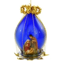 Holy Family Dome With Blue Background And Gold Accents Glass Ornament