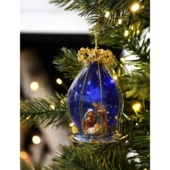 Holy Family Dome With Blue Background And Gold Accents Glass Ornament -Holiday Decoration Store 1260910 web 3