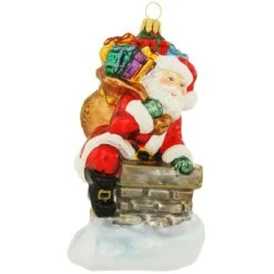 Santa In Chimney 2022 Bronner's Annual Glass Ornament