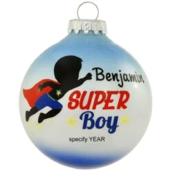 Personalized Super Boy Glass Ornament
