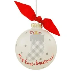 My 1st Christmas Buffalo Plaid Stocking Glass Ornament