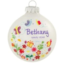 Personalized Butterflies 3 Inch Glass Ornament