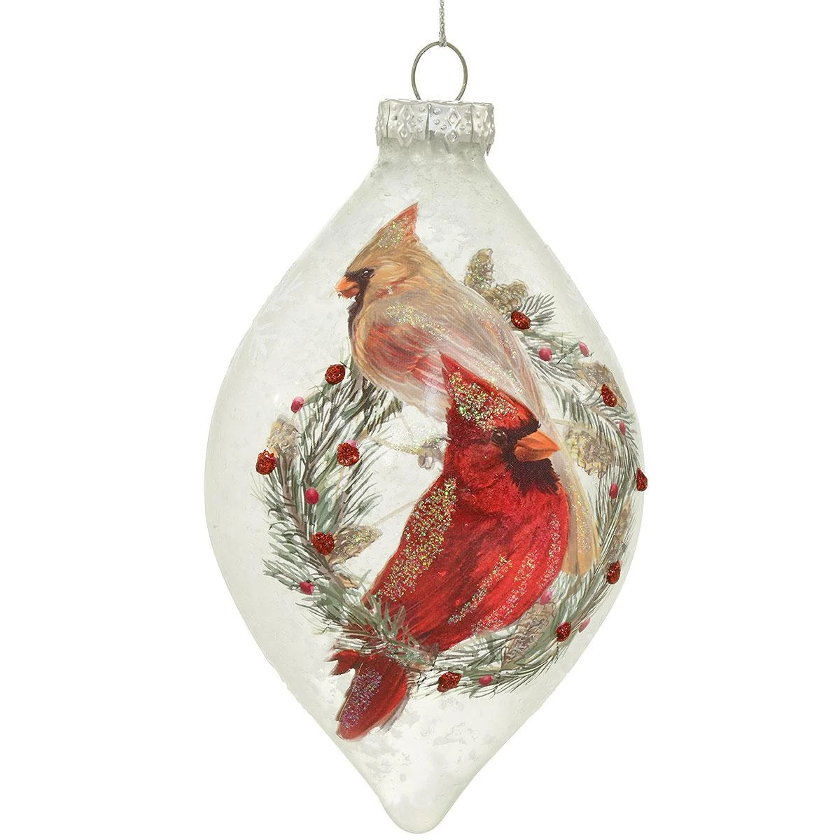 Cardinal Couple Glass Teardrop Ornament 3 Cardinal Couple Glass Teardrop Ornament